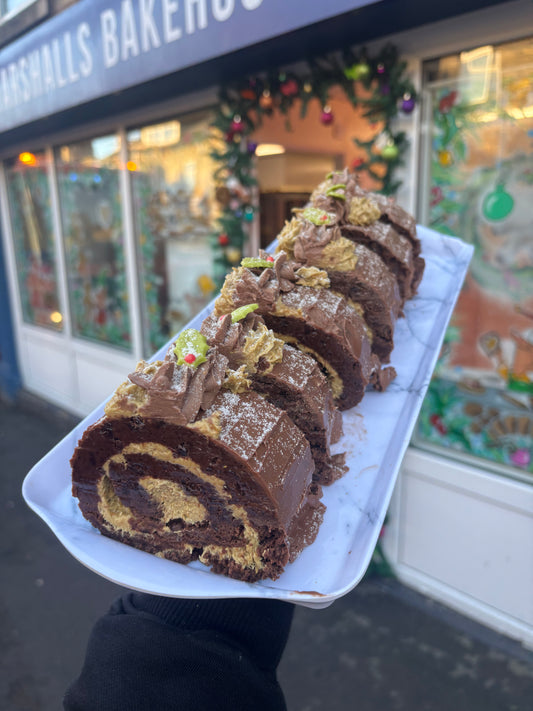Pistachio Kunafa Yule log slice